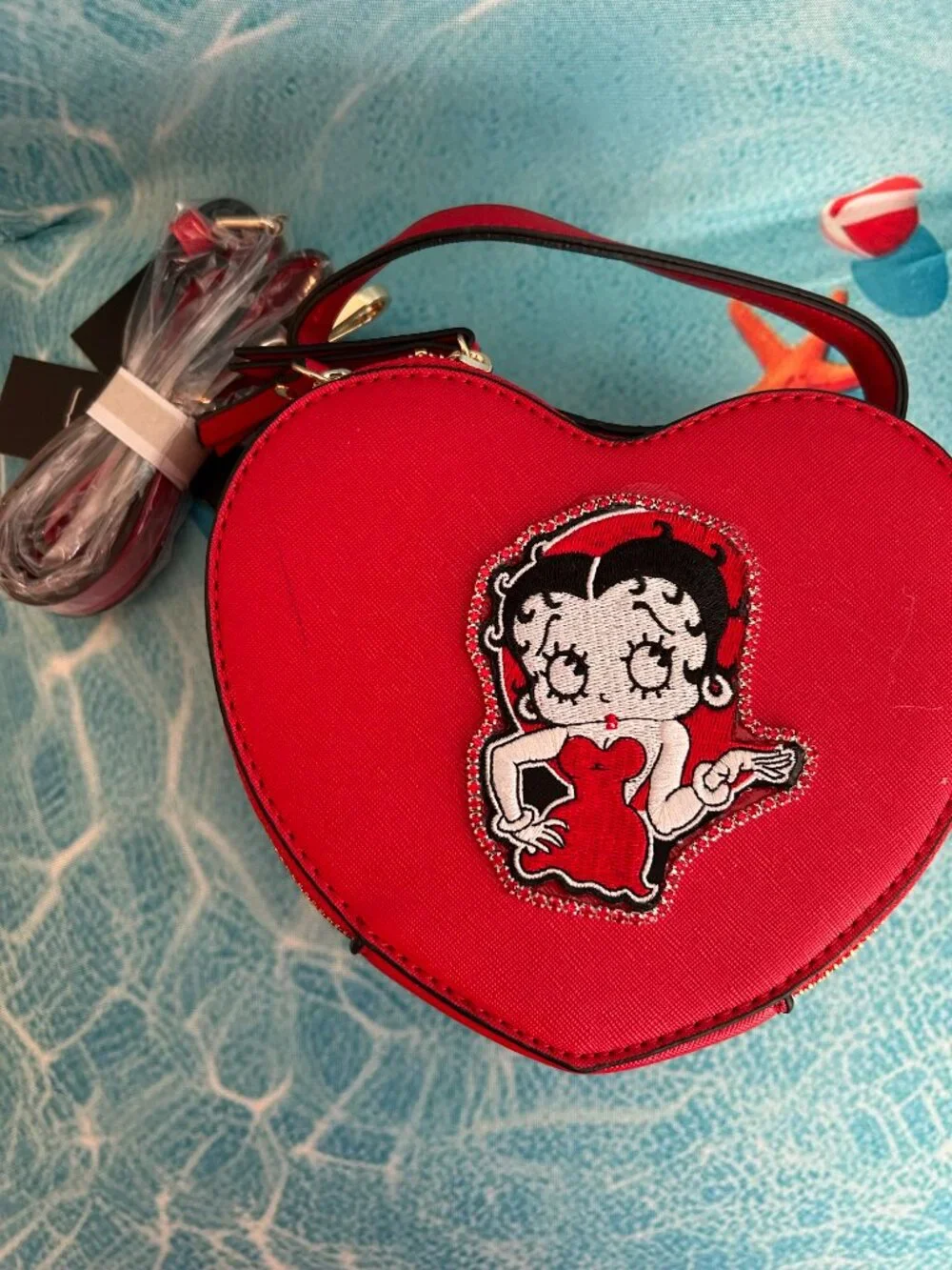 Betty Boop Red Heart Shape Small Crossbody Purse - Rhinestones New